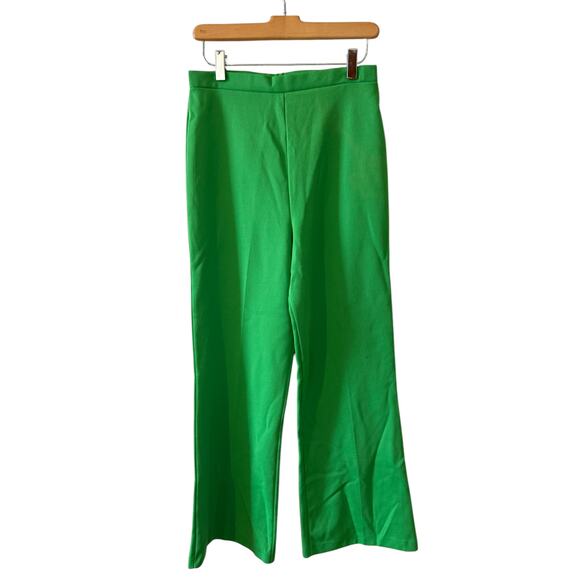 Vintage Pants - Vintage 70s Polyester High Waisted Wide Leg Pants Grass Green
